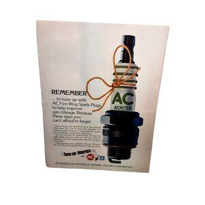 1974 AC Spark Plug Ad GM Fire-Ring Tune-Up Vintage Car Mileage Print